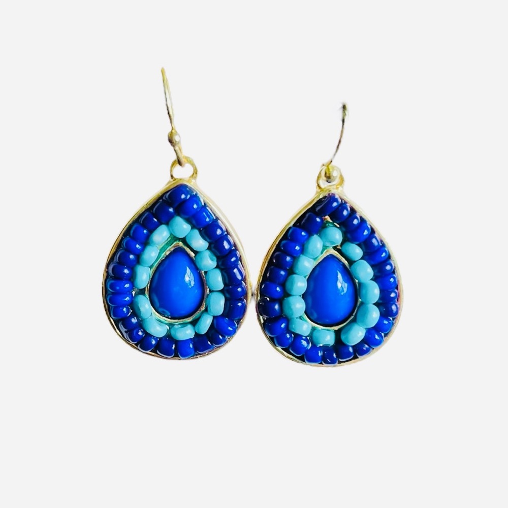 Turquoise & Royal Blue Teardrop Beaded Earring